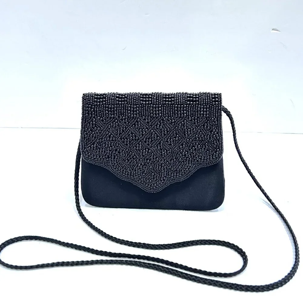 Black Beaded Clutch Purse mini Bag